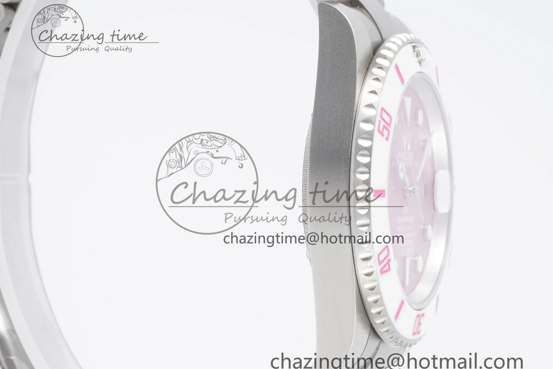 MiroTime 0104 Submariner Sandblasted DIWF Best Edition White Bezel Pink Dial Dial on SS Bracelet VR TravelReady 2066